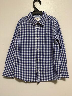 Jacadi Blue and White Gingham Button-Down  Boy Shirt 6Y